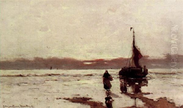 Low Tide Oil Painting by Gerhard Arij Ludwig Morgenstje Munthe