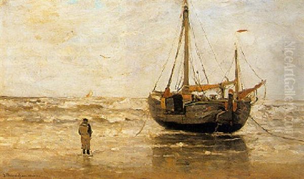 A Beached Bomschuit Oil Painting by Gerhard Arij Ludwig Morgenstje Munthe