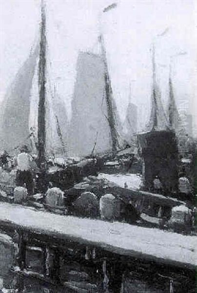 A View Of A Harbour Oil Painting by Gerhard Arij Ludwig Morgenstje Munthe