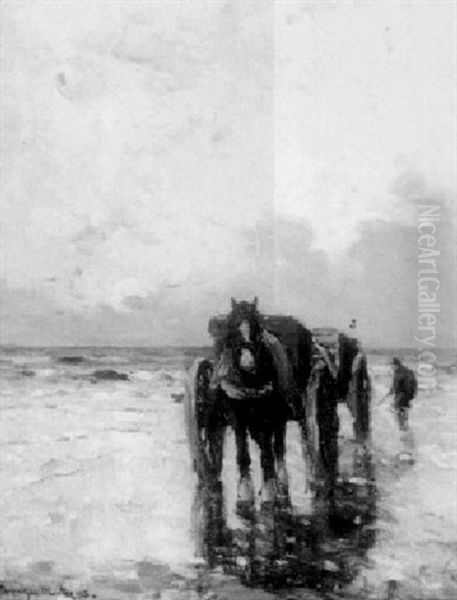 A Shellfisher At Sunrise Oil Painting by Gerhard Arij Ludwig Morgenstje Munthe