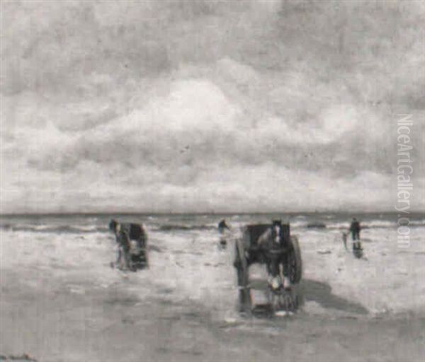Schelpenvissers Op Het Strand Oil Painting by Gerhard Arij Ludwig Morgenstje Munthe