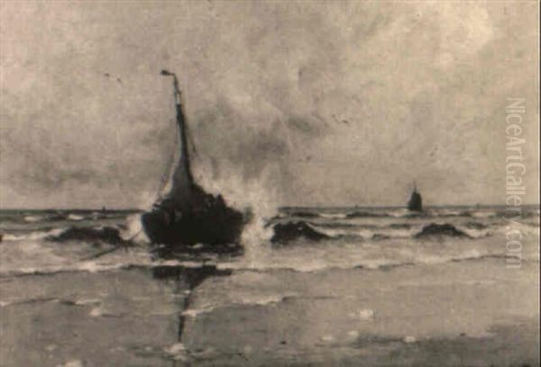 An Anchored 'bomschuit' Oil Painting by Gerhard Arij Ludwig Morgenstje Munthe