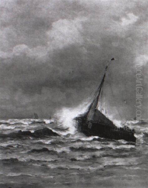 Vissersschip In De Branding Oil Painting by Gerhard Arij Ludwig Morgenstje Munthe