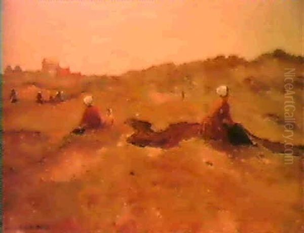 The Net-menders, Katwijk Aan Zee Oil Painting by Gerhard Arij Ludwig Morgenstje Munthe