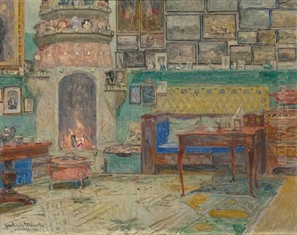 Stue Fra Munthes Hjem Leveld Pa Lysaker Oil Painting by Gerhard Munthe
