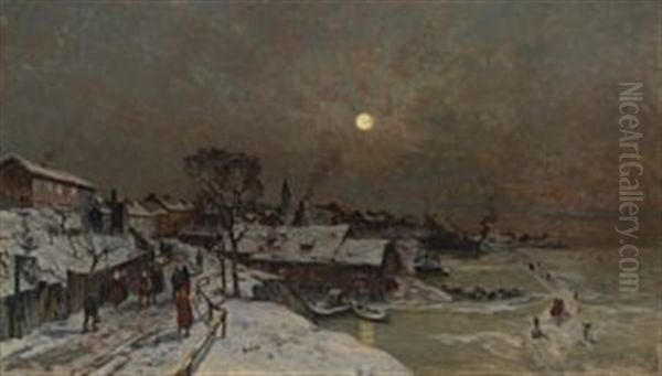 Vinter Ved Fjorden Oil Painting by Gerhard Munthe