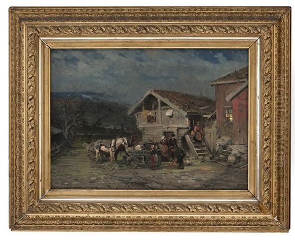 Gardstun Med Folkeliv Oil Painting by Gerhard Munthe