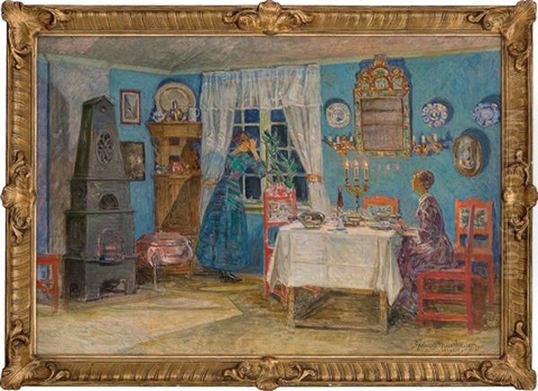 Kommer Han Ikke Snart? Oil Painting by Gerhard Munthe