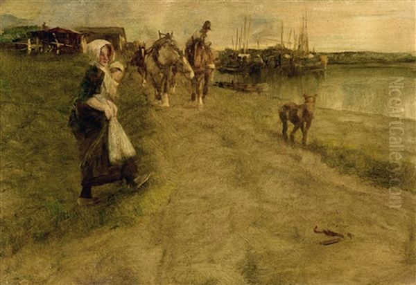 By The Canal Oil Painting by Gerhard Munthe