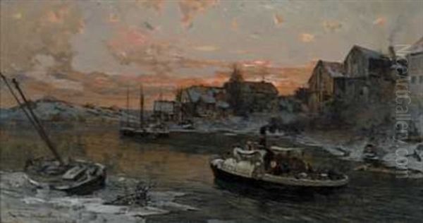 Vinter Ved Fjorden Oil Painting by Gerhard Munthe