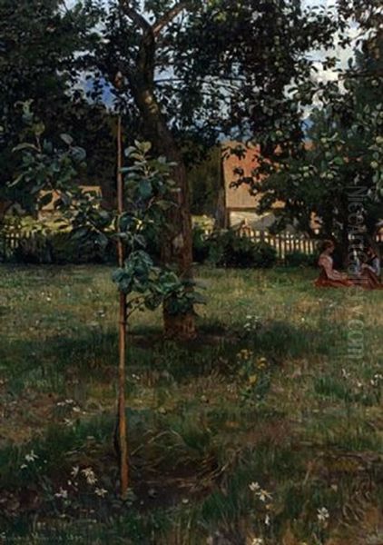 I Eplehaven, Motiv Fra Ringerike Oil Painting by Gerhard Munthe