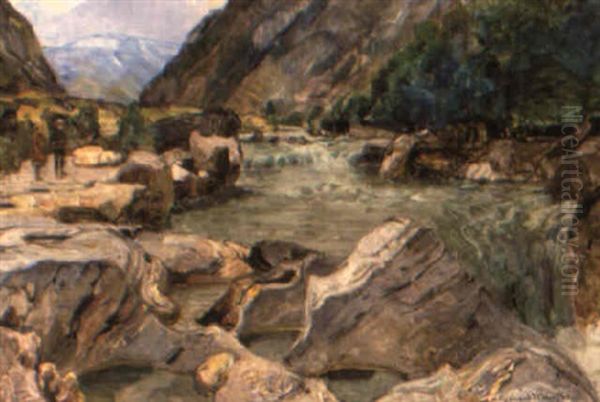 Jettegryter Vid Bovra Oil Painting by Gerhard Munthe