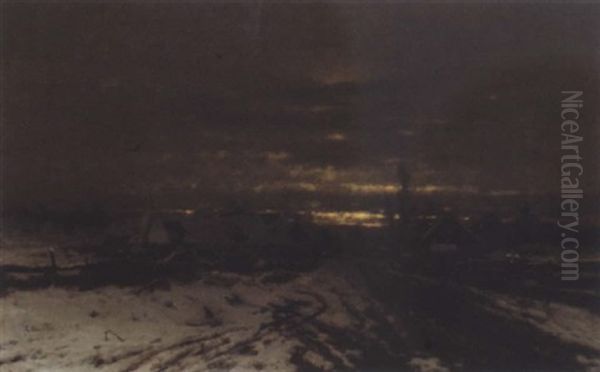 Aftenstemning Ved Landsby Oil Painting by Ludwig Munthe