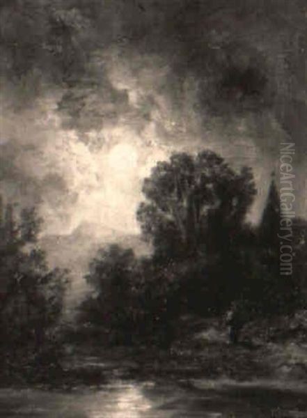 Mondschein - Flusslandschaft Im Licht Des Vollmondes Oil Painting by Ludwig Munthe