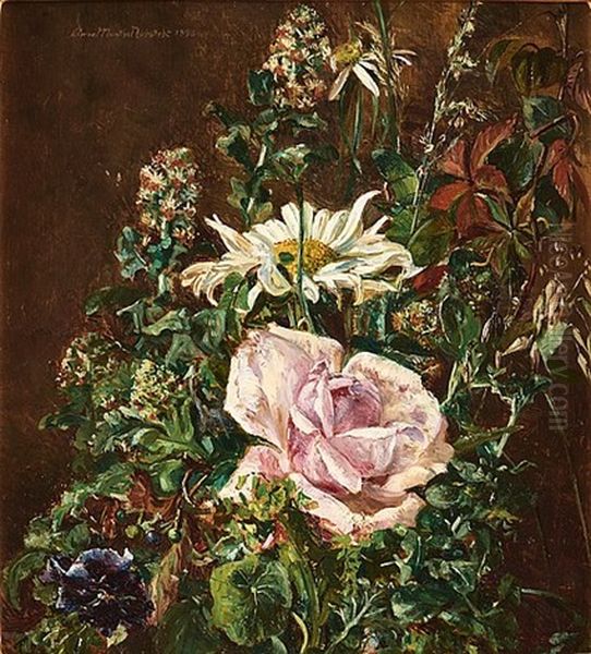 Stillife With A Rose And A Daisy Oil Painting by Anna Katarina Munthe-Norstedt