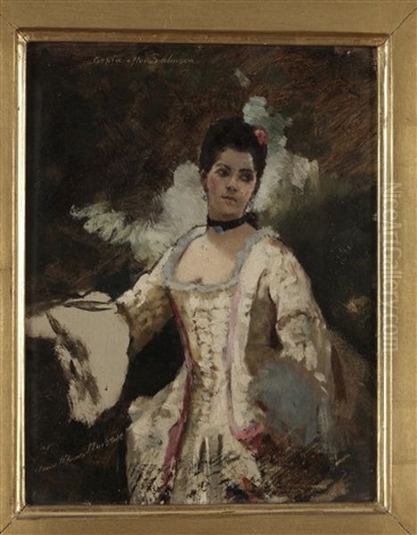 Studie Av Galant Dam (after Salmson) Oil Painting by Anna Katarina Munthe-Norstedt