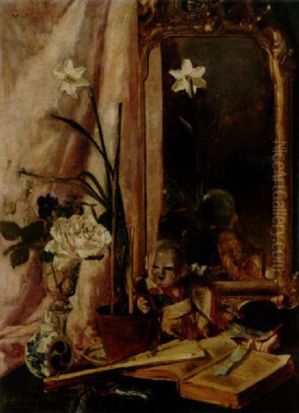 Stilleben Med Japansk Docka Oil Painting by Anna Katarina Munthe-Norstedt