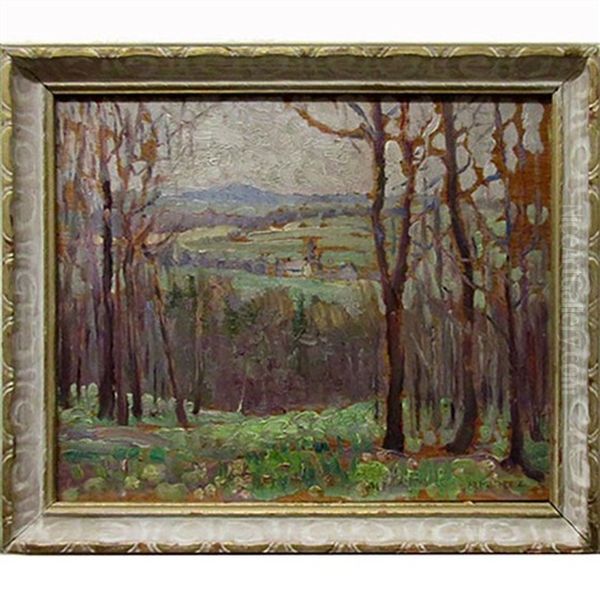 Untitled (woodland Study With Distance Houses) Oil Painting by Laura Adeline Muntz-Lyall