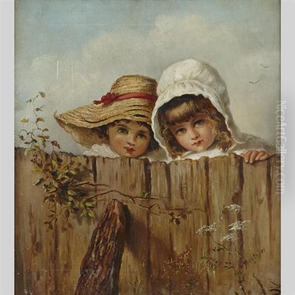 White Bonnet And Straw Hat - A Double Portrait Of Two Young Girls Oil Painting by Laura Adeline Muntz-Lyall