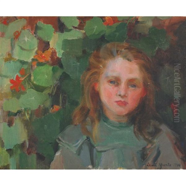 Young Girl In A Garden Oil Painting by Laura Adeline Muntz-Lyall