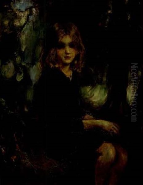 Young Girl In A Landscape Oil Painting by Laura Adeline Muntz-Lyall