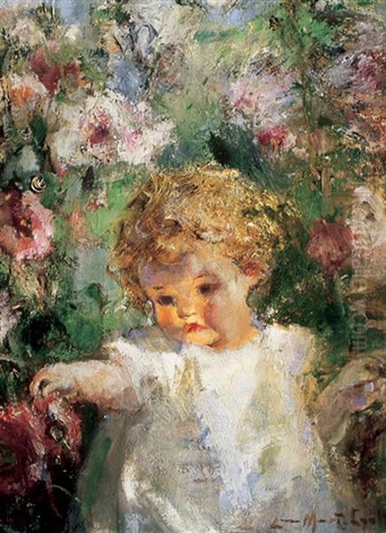 Young Girl In A Garden Oil Painting by Laura Adeline Muntz-Lyall