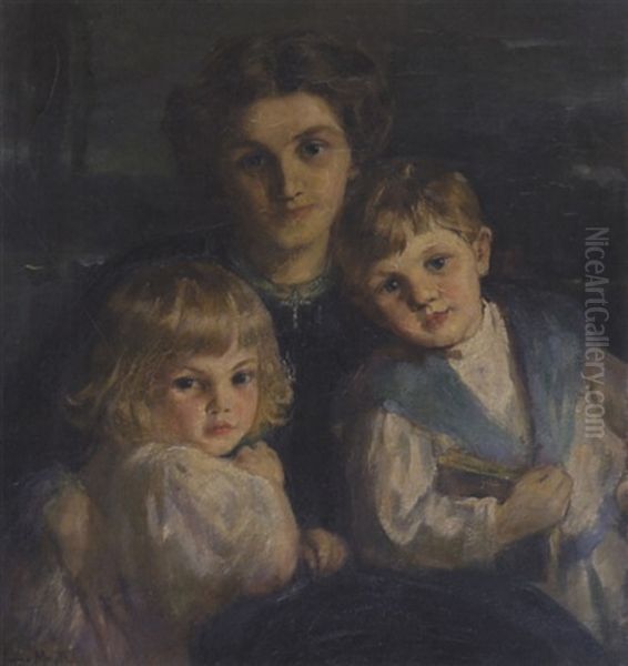Portrait Of Margo, Jack And Eleanor Goldie Breckenridge Oil Painting by Laura Adeline Muntz-Lyall