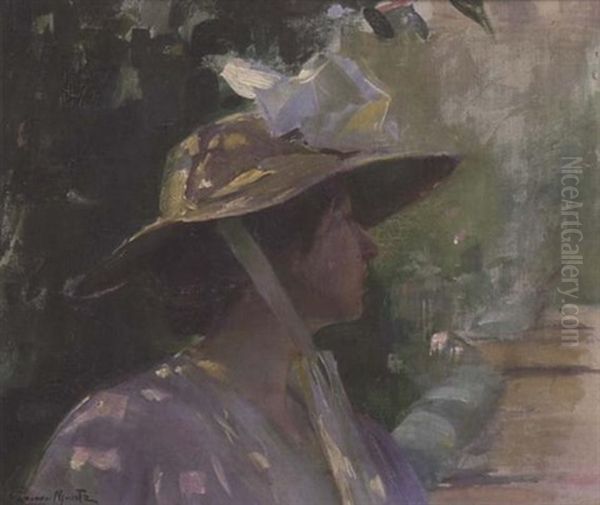 Woman In A Wide-brimmed Hat Oil Painting by Laura Adeline Muntz-Lyall