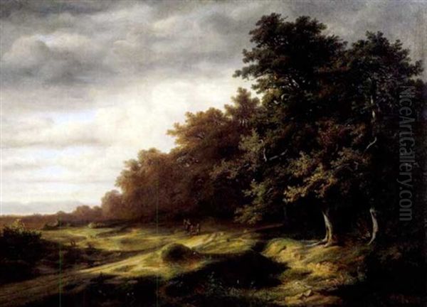 Bewaldete Landschaft Mit Reiter Oil Painting by Jean-Baptiste Muntzberger