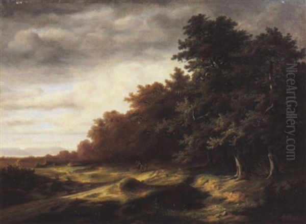 Bewaldete Landschaft Mit Reiter Oil Painting by Jean-Baptiste Muntzberger