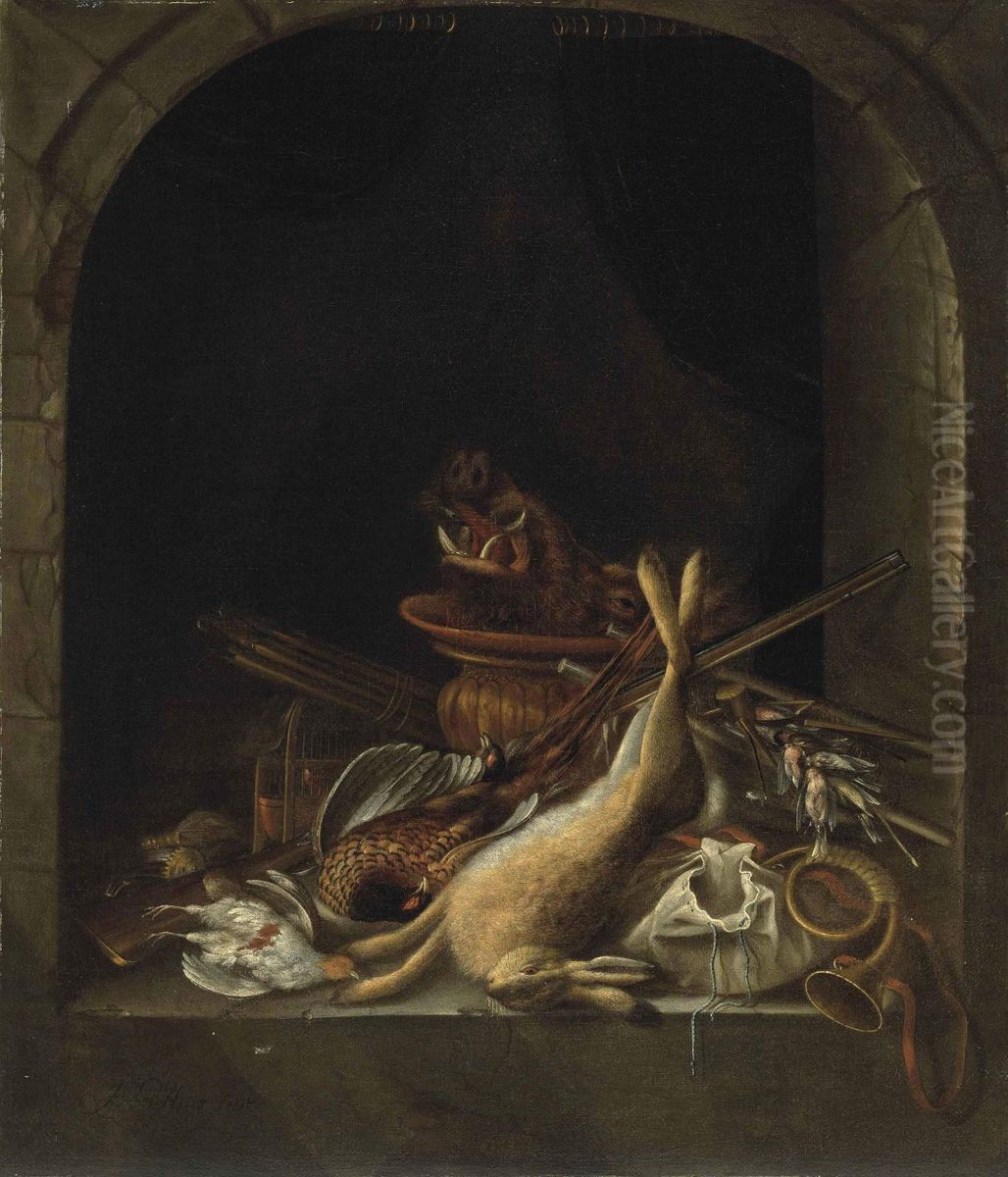 A Hare, Pheasants, Partridge, The Head Of A Boar And Other Game Oil Painting by Jacob Biltius