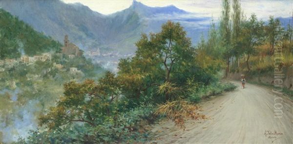 The Road To Maiori Oil Painting by Angelo Della Mura