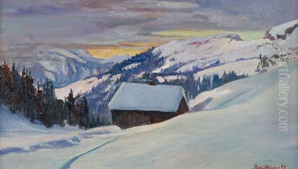 Chalet Dans La Neige, Pays D'enhaut Oil Painting by Bernard de Muralt