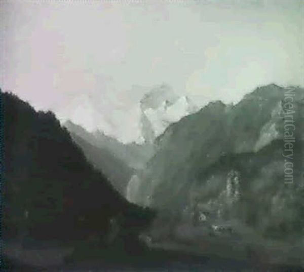 Ruine Unspunnen Mit Blick Auf Eiger, Monch Und Jungfrau Oil Painting by Heinrich Murer