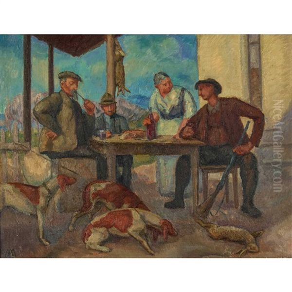 Die Jagdgesellschaft Oil Painting by Albert Muret