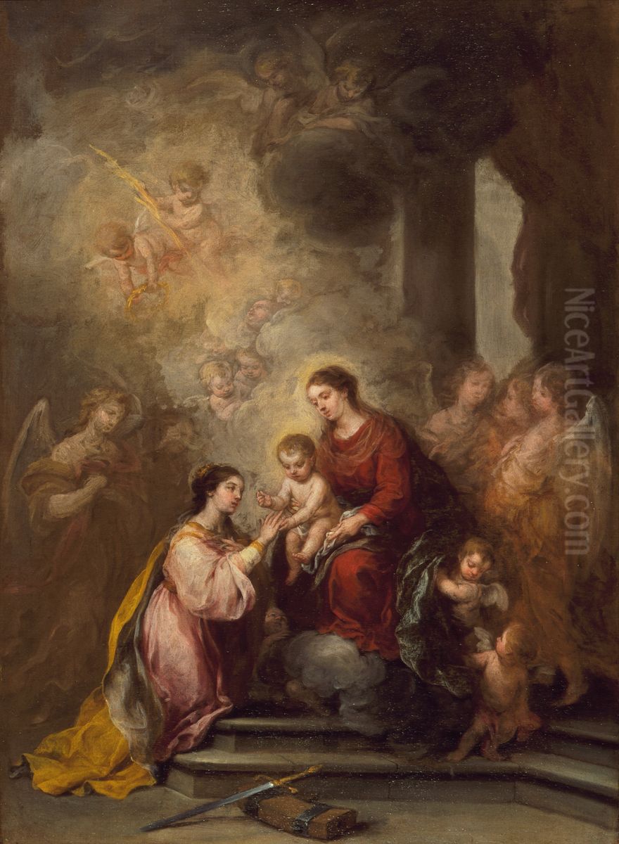 The Mystic Marriage Of Saint Catherine Oil Painting by Bartolome Esteban Murillo