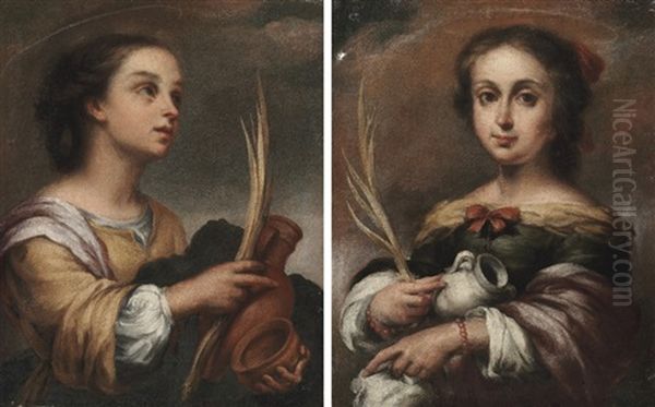 Saint Justa (+ Saint Rufina; Pair) Oil Painting by Bartolome Esteban Murillo