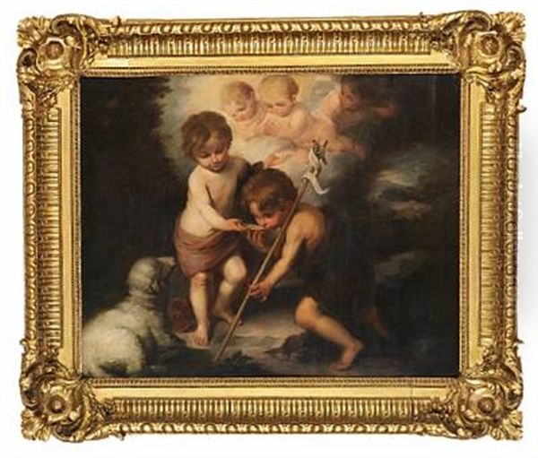 Jesus And John The Baptist With A Shell Oil Painting by Bartolome Esteban Murillo