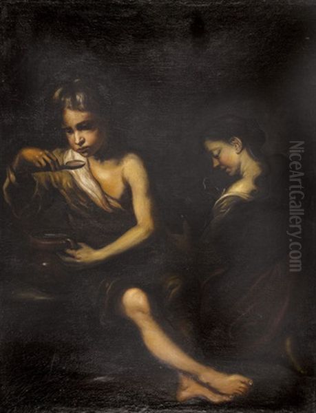 Zwei Kinder Mit Krugen Oil Painting by Bartolome Esteban Murillo
