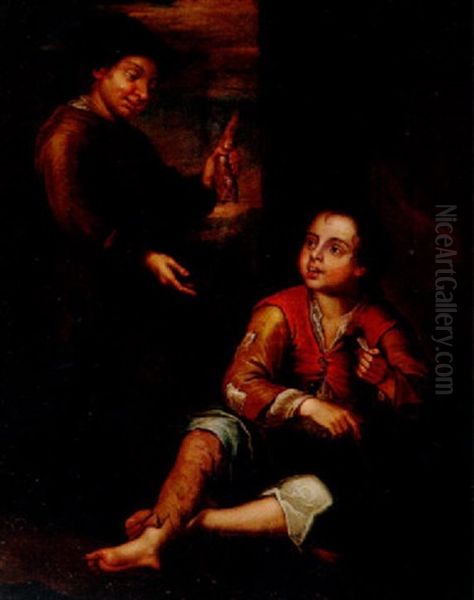 To Smadrenge Med En Fiske Oil Painting by Bartolome Esteban Murillo