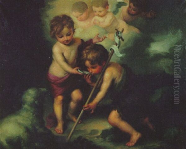 The Infant Christ Serving Water To The Infant John The Baptist Oil Painting by Bartolome Esteban Murillo