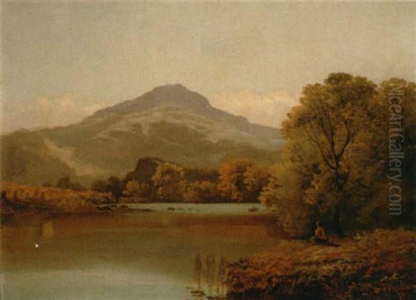 A Lady At The Banks Of A River At Sunset Oil Painting by Francis Sydney Muschamp