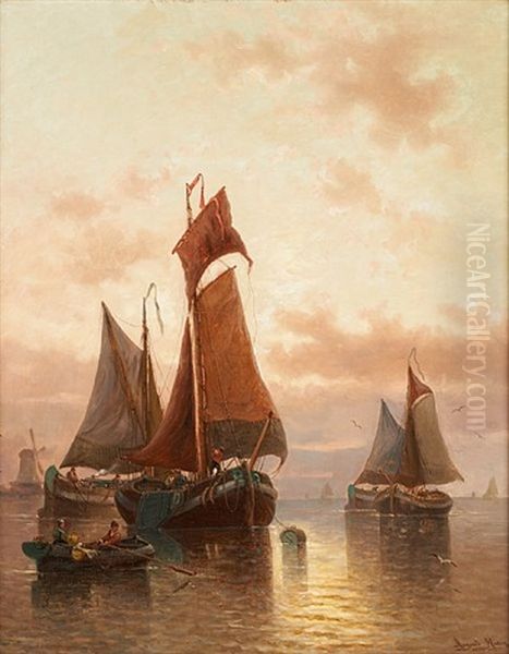 Scheldeboot Au Coucher Du Soleil Oil Painting by Auguste Henri Musin