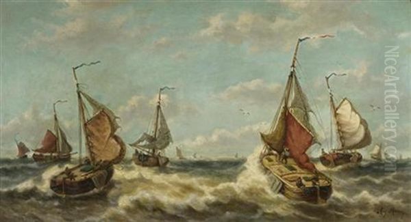 Fischerboote Auf See Oil Painting by Auguste Henri Musin