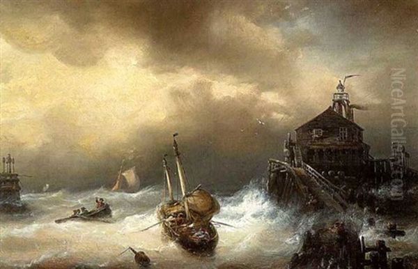 Bewegte See An Der Mole Oil Painting by Francois-Etienne Musin