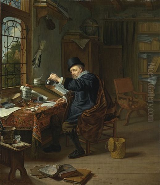 A Doctor In His Studio Oil Painting by Michiel van Musscher