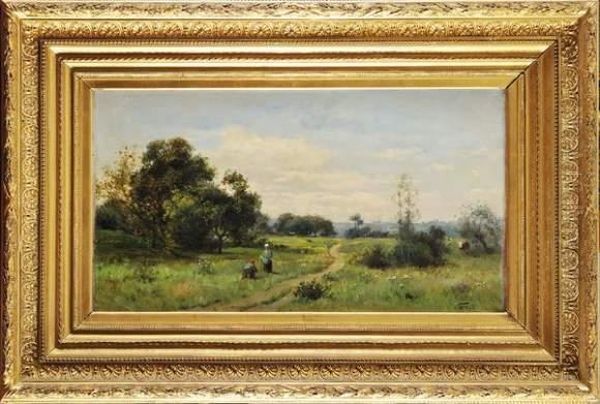 Paysannes Sur Le Chemin Fleuri Oil Painting by Victor-Jean-Baptiste-Barthelemy Binet
