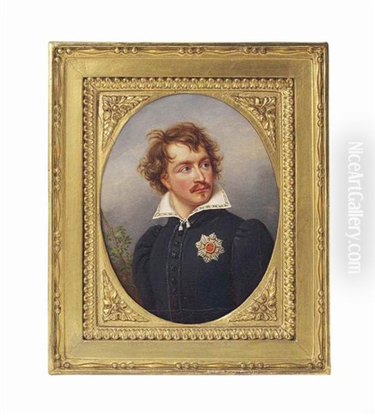 Ludwig I (1786-1868), King Of Bavaria 1825-1848, As Crown Prince, In Black Coat, Wearing The Breast-star Of The Royal Bavarian Order Of St Hubert Oil Painting by Joseph Anton Muxel