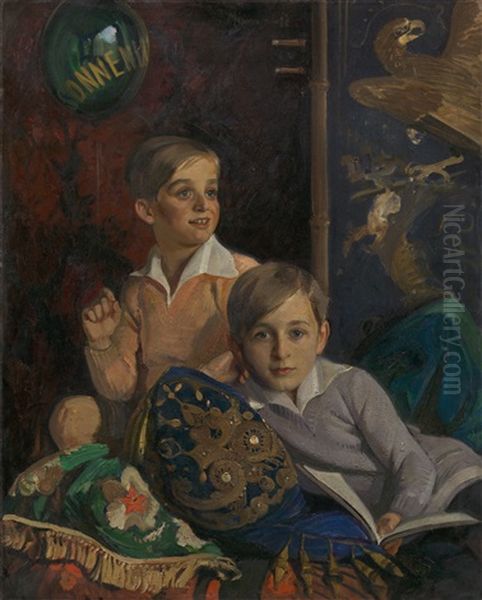 Portrait Of Two Boys Oil Painting by Ivan Myasoedov