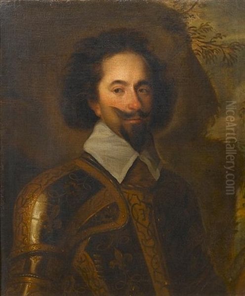 Portrait Of A Bearded Man, Half-length, Wearing Armour In A Landscape Oil Painting by Daniel Mytens the Elder